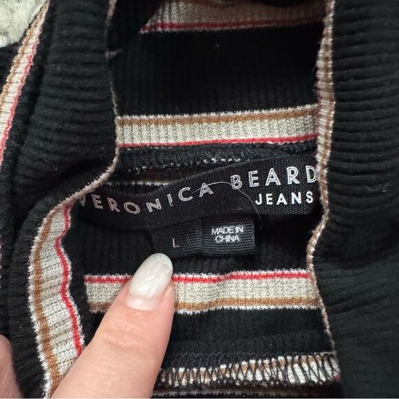 Veronica Beard Black Metallic Striped Turtle Neck Long Sleeve Large - Picture 3 of 5